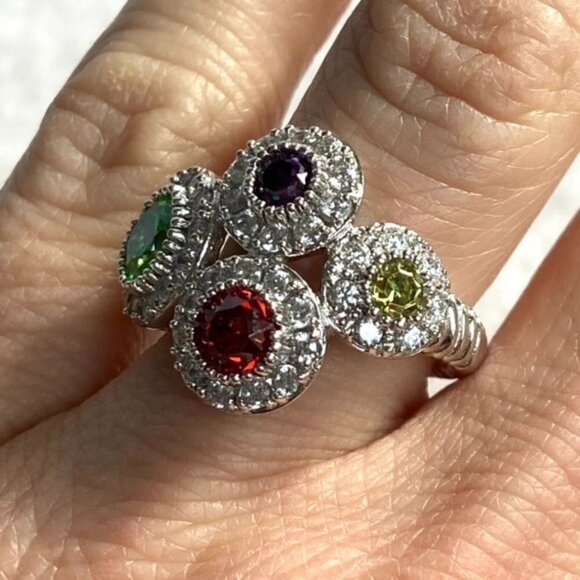 Sterling Silver 925 Joseph Esposito Multicolor CZ Circle Ring Sz 6 Modernist - Picture 10 of 16